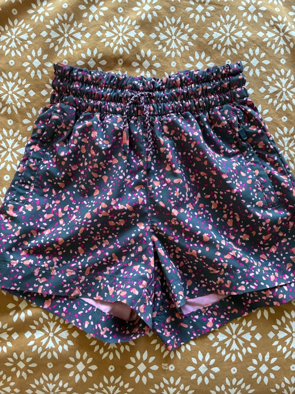 Athleta Girl Shorts with Pink and Gray Confetti Print